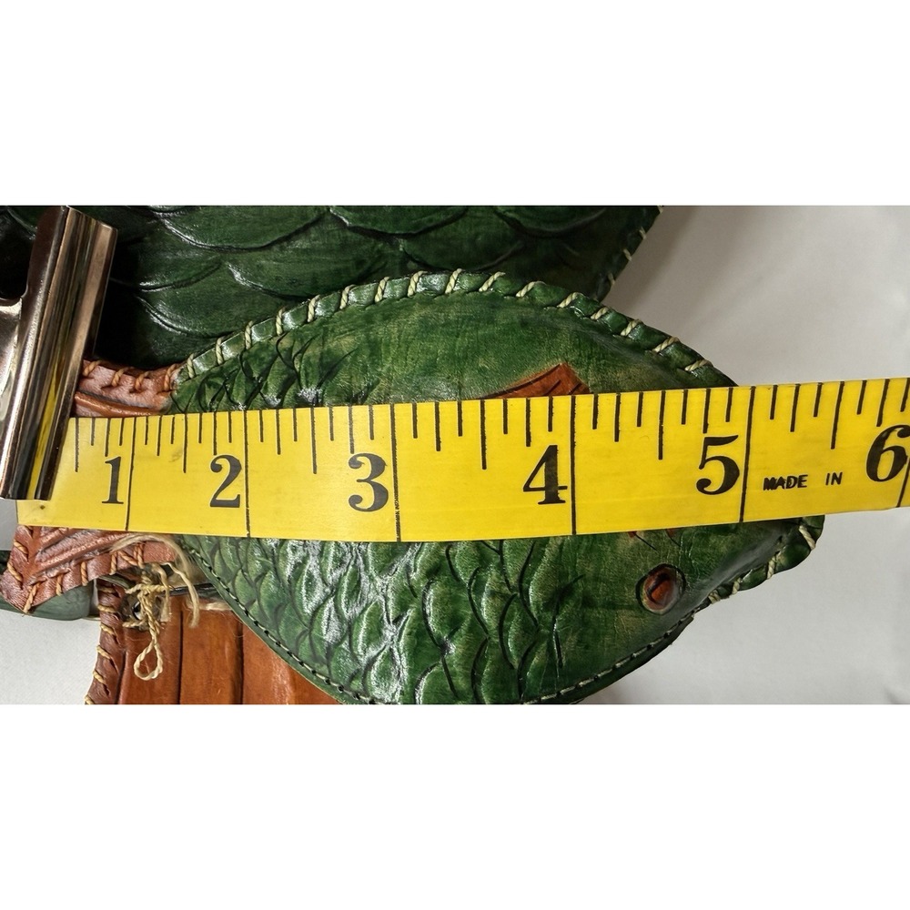 Vintage Hand Tooled Large Leather Fish Purse & Matching Coin Mexican Folk Art - Picture 15 of 16